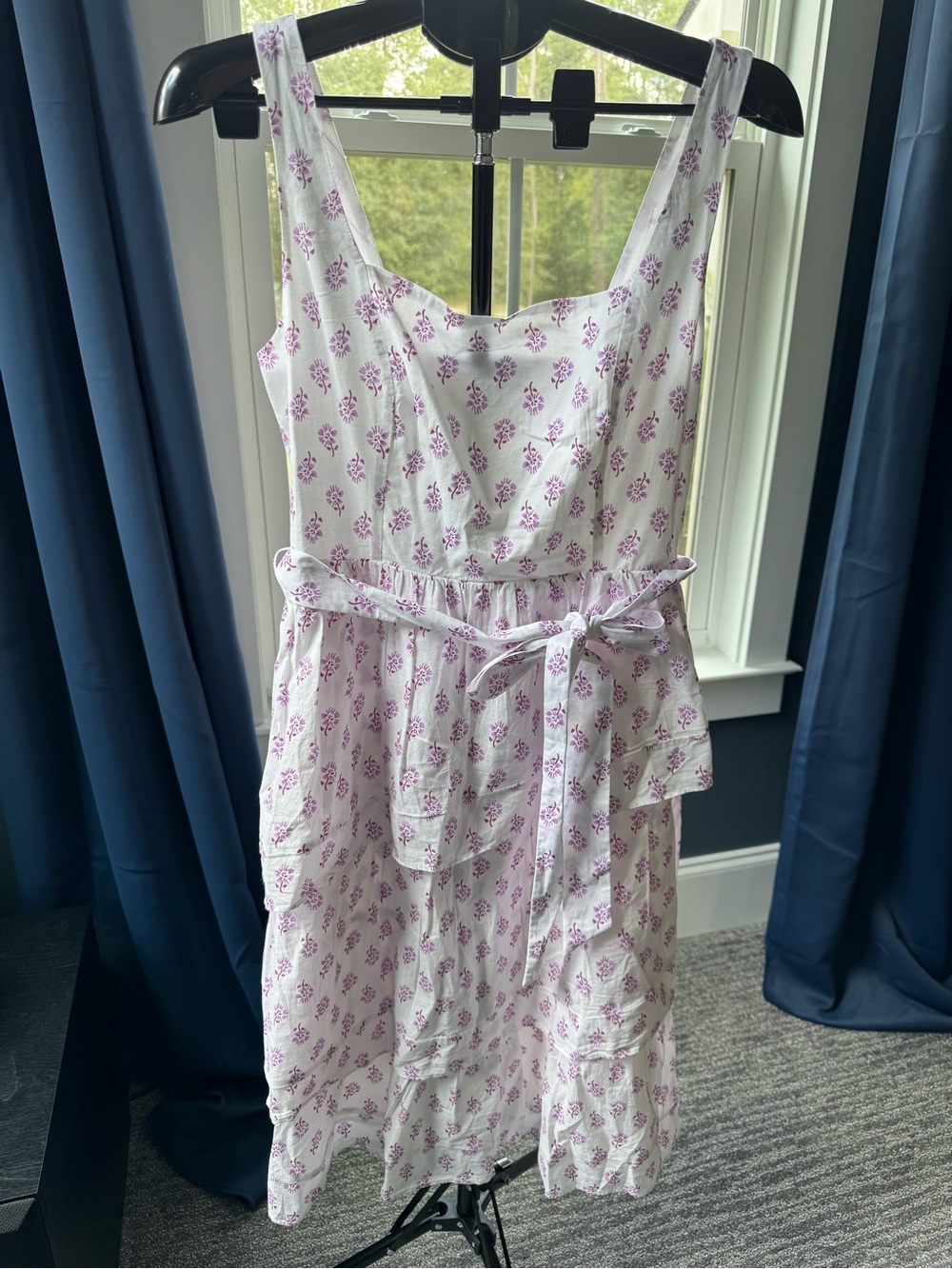 J.Crew Factory Sleeveless Belted Tiered Midi Dress White Violet Storm SZ 10 NWT
